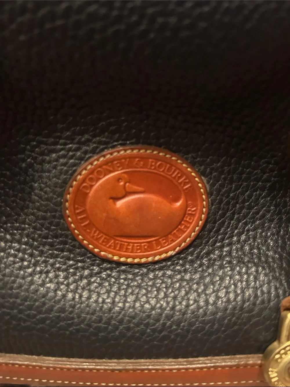 Dooney & Bourke Navy Pebble Leather Satchel with Tan Trim